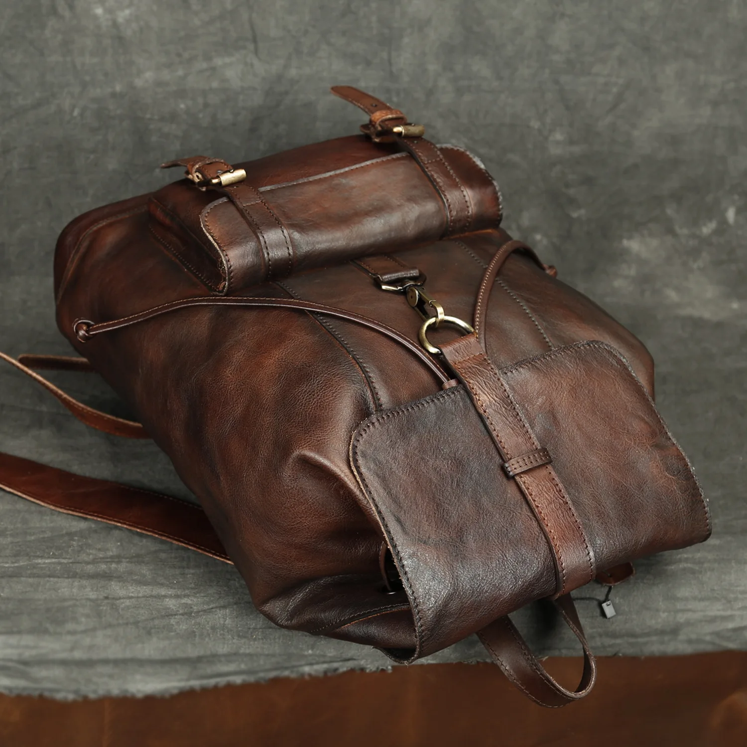 Anti Theft Men's Genuine Leather Backpack Vintage Handmade Knapsack Male Retro Rucksack Large Fashion Travel Backpack Bag Male 5