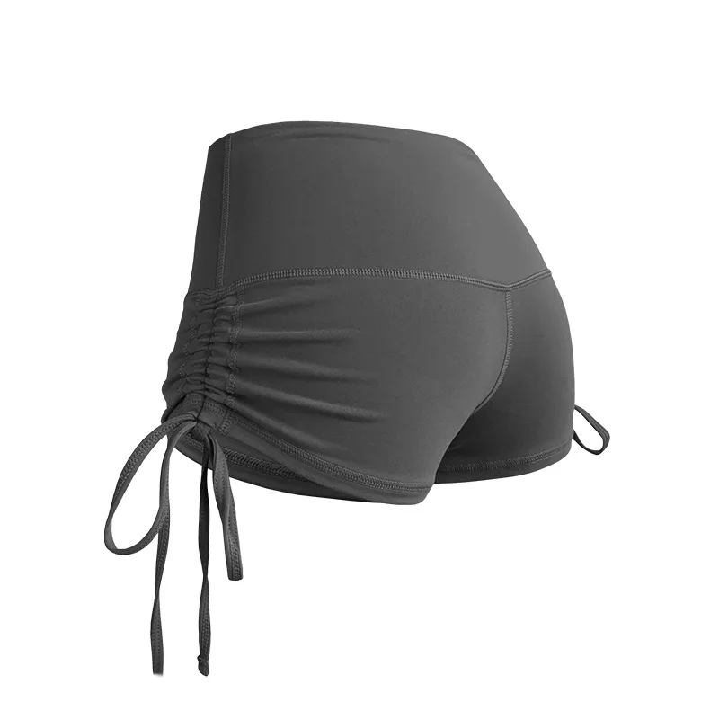 2023 Women's Sports Large Size Nude High Elastic Peach Hip Strap Fitness Buttocks Tight Drawstring Yoga Shorts