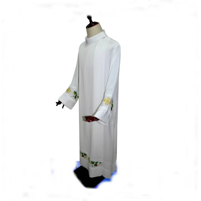 Clero Robes Alb Albe Liturgical Vestment Mini Mass Long Linen Tunica Ricamato Chiesa Cattolica Sacerdote Costume Cotta