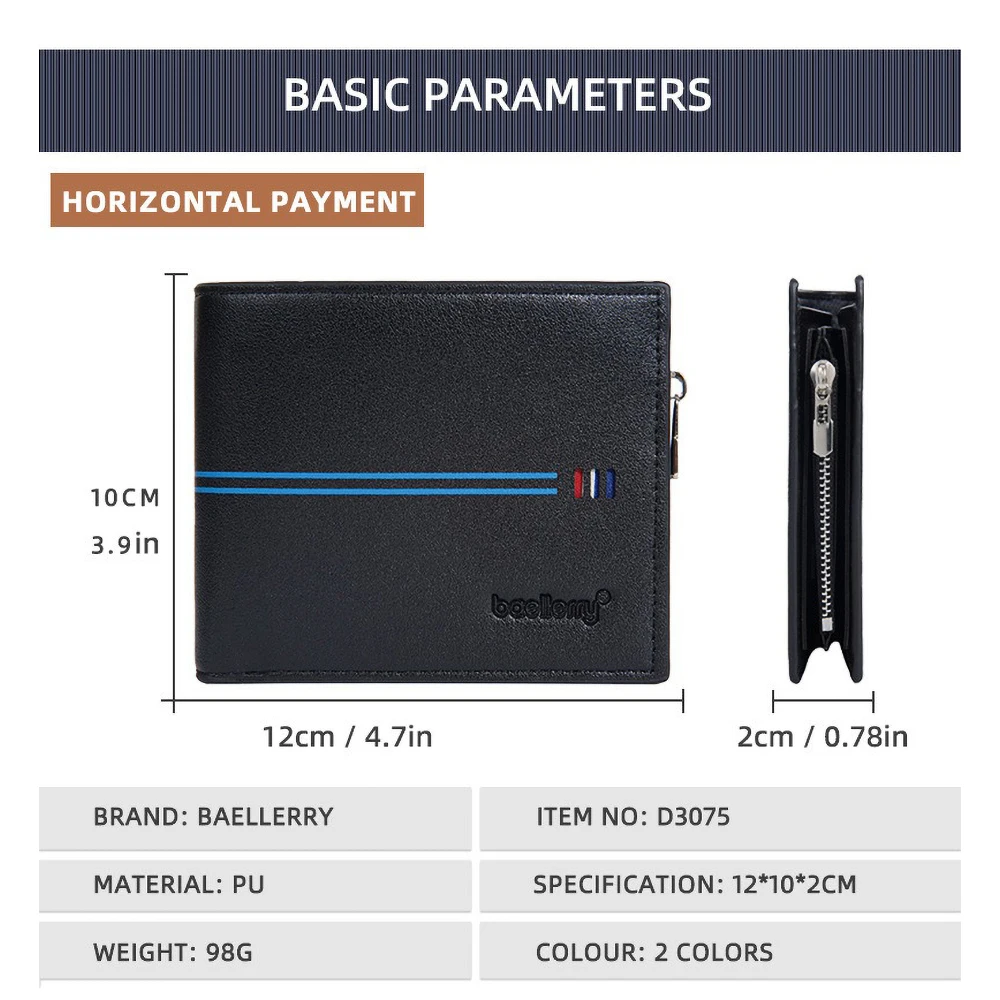 Baellerry RFId Shielded Wallet for Men, PU Leather Multi Card Holder with Zipper Closure, 12 Slots Slim Design