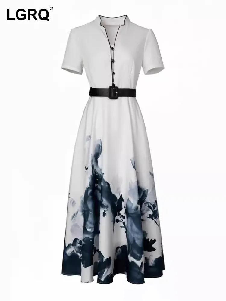 

Женское однобортное Платье с принтом LGRQ, с круглым вырезом и коротким рукавом, с высокой талией, Элегантное летнее платье, новинка 2024, 19ZZ616