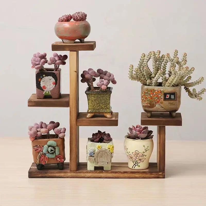 Wood Succulent Pots Indoor Balcony Flower Racks Home Furniture Floor Flower Pot Stand Simple Living Room Multi-Layer