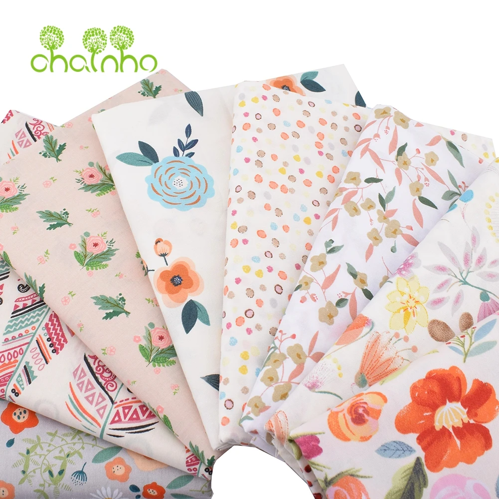 Chainho,Print Twill Weave Cotton Fabric,DIY Quilting Sewing Material,Patchwork Cloth,8 Designs Floral Series,2 Sizes,15C63