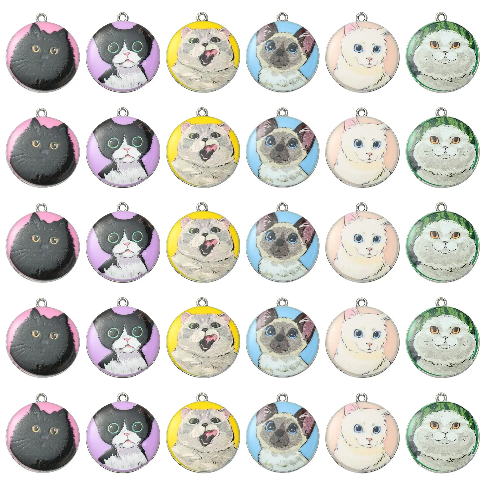 PandaHall 32 pcs 8 Styles Pet Cat Charms Enamel Cute Cat Tag Charms Pendants for Necklace Bracelet Earring Jewelry