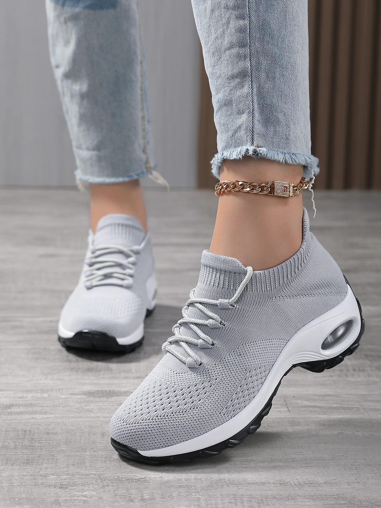 

Grey Knit Mesh Walking Shoes Women Fashion Sock Sneakers Comfort Casual Loafers Shoes Arch Support Zapatillas Deportivas 1862 t