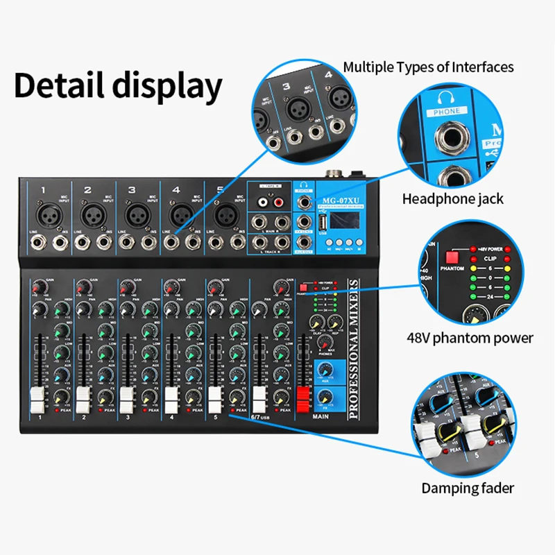 F4+Four channel reverb mixing console, small home karaoke computer, USB recording, video conferencing, 4-channel console
