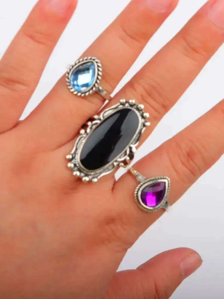 25/50 Teile/los Mode Böhmischen Intarsien Große Stein Ringe Von Verschiedenen Farben Für Frauen Täglichen Verschleiß Gemischte Zufällige Stile Party geschenke – Detail 10