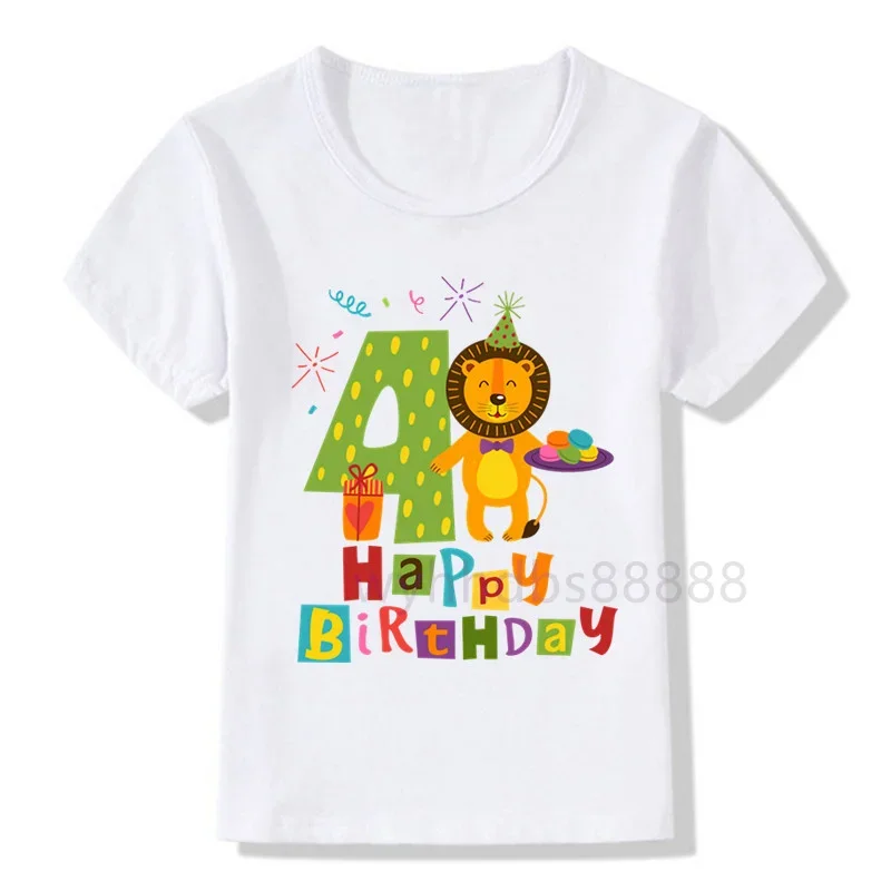 

Boys Animals Birthday Number Print T Shirt Children Birthday Boy Dino Party T-shirts Boy&Girl Funny Panda Gift Tshirt Present