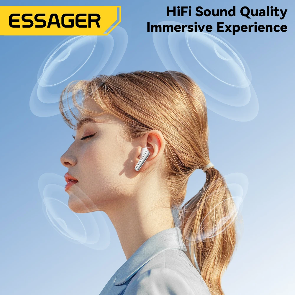 Essager Wireless Bluetooth5.3 Headset Dual Noise Cancellation Touch Control Earbuds With Microphone HiFI Stereo Sound Headphones