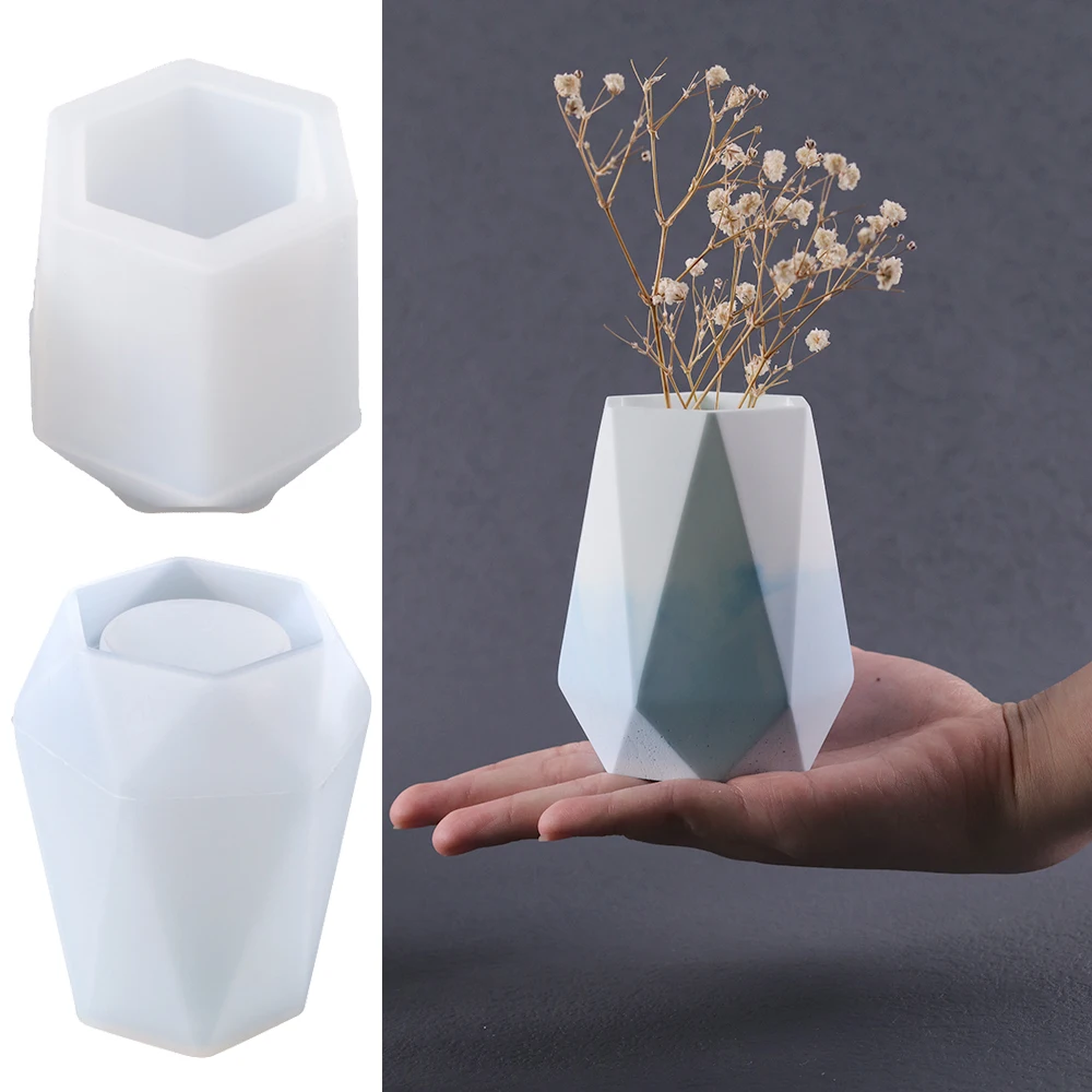 Silicone mold Hexagon Diamond Vases Silicone Molds for DIY Plaster Concrete Pen Holder Planter Mould Home Decor Ornament Handmade Gift