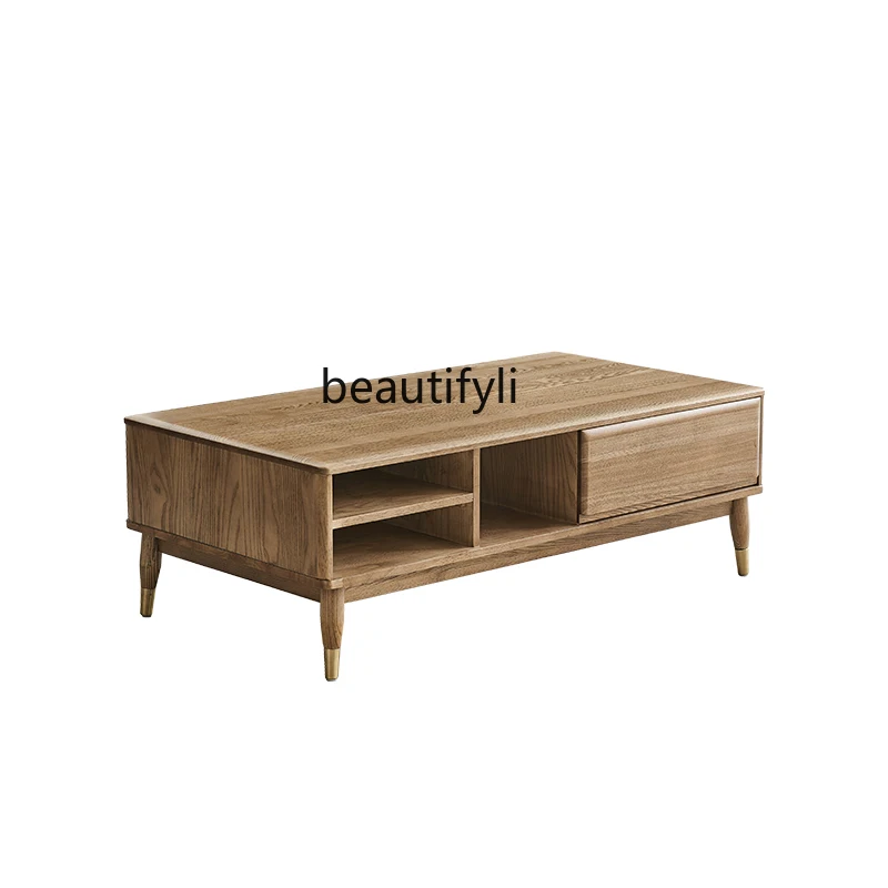 

Solid Wood Coffee Table TV Cabinet Combination Nordic Home Small Apartment Living Room Ash Wood Tea Table Bench