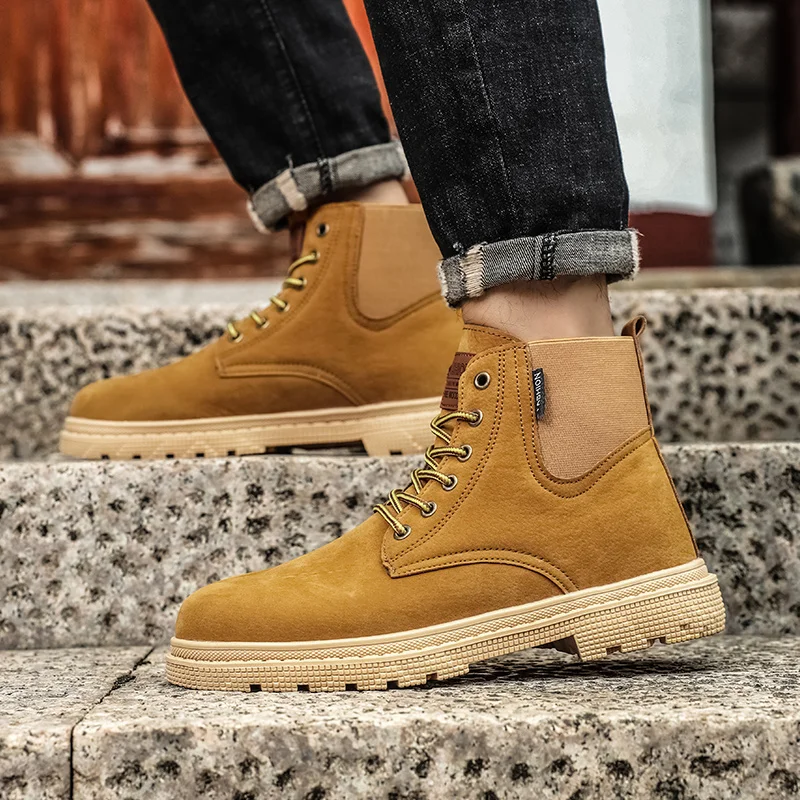 Autumn Winter Couple Leather Ankle Boots Classic Brown Work Boots For Men Comfort Anti-slip Men Outdoor Botas Para Hombre