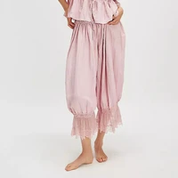 Women's Y2K Loose Fit Bloomers Cropped Pants Drawstring High Waist Floral Lace Patchwork Calf-Length Lantern Trousers - Image 6