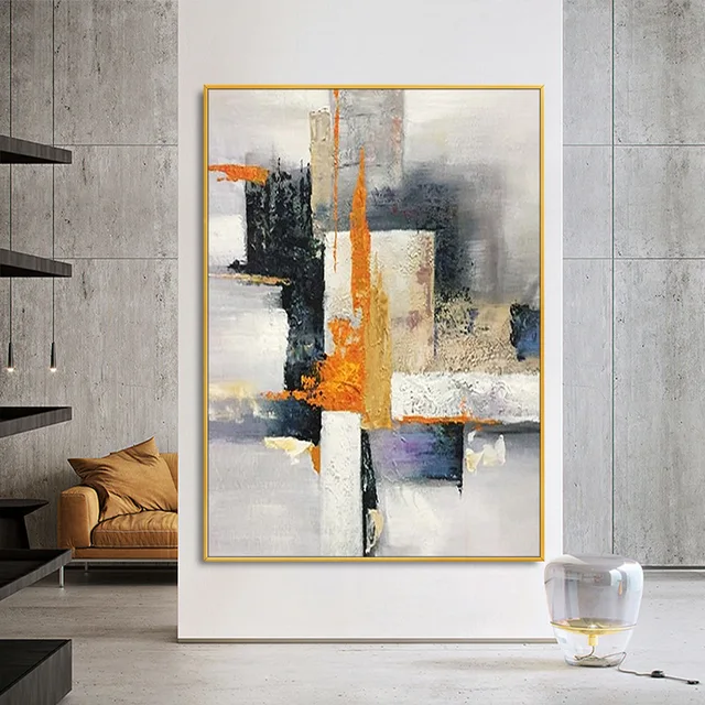 Hand Painted Large Textured Oil Painting Modern Abstract Geometry Wall Art Picture Handmade Artwork For Living-Room Home Decor