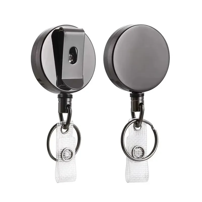 Retractable Metal Keychain with Badge Reel and Elastic Key Ring