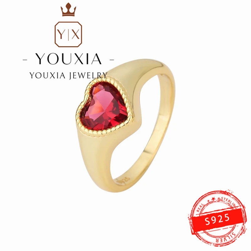 

Hot selling European and American style simple love design party fine jewelry 925 silver ruby Rings for women Jewelry