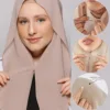 Chiffon Instant Hijab With Bulit-in Magnets Muslim Woman Hijab Solid Color Easy To Wear Shawl Wrap With Undercap Famme Headscarf 1