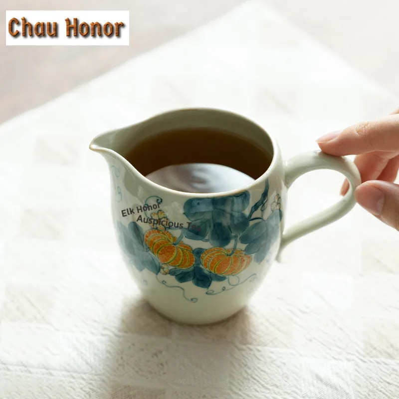 260ml Hand-painted Pumpkin Tea Pitcher Divide Tea Cha Hai Dispenser Justice Cup Dahongpao Fair Mug Tea Services Accessories Gift