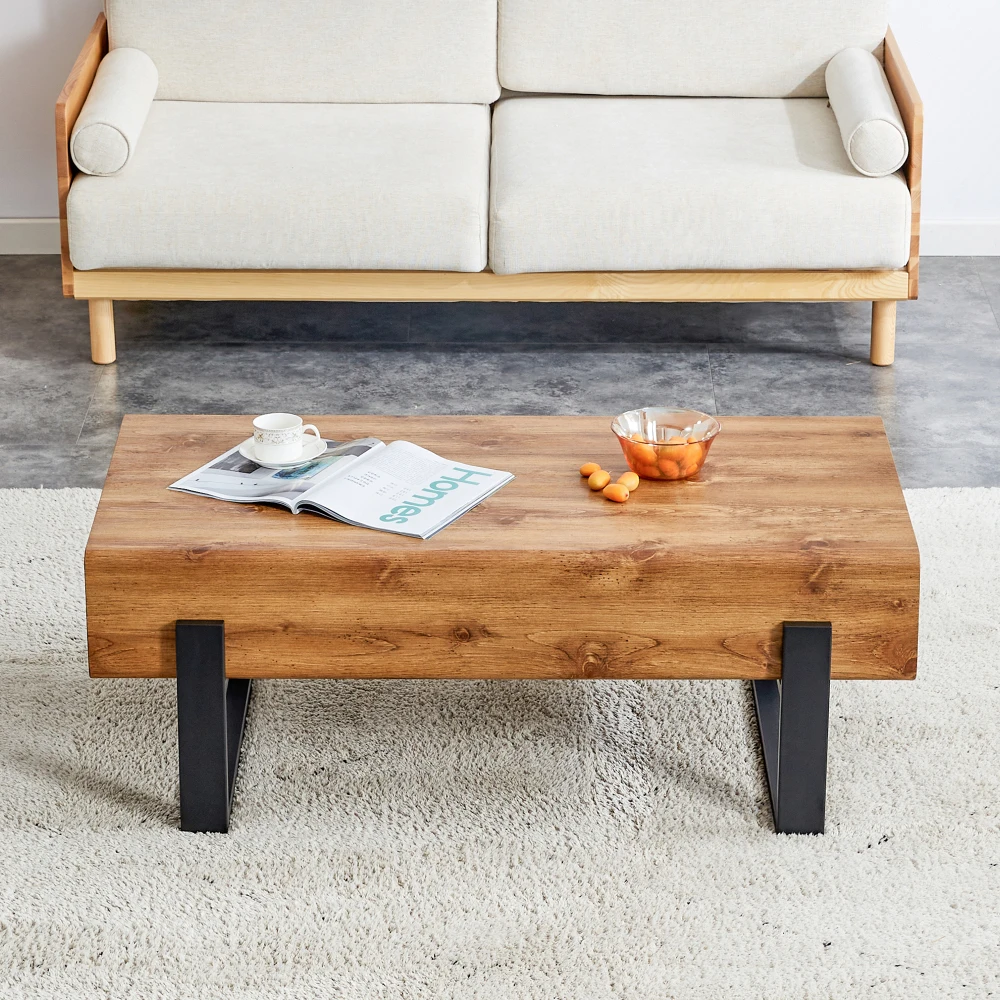 Rustic MDF Coffee Table - Natural Wood Tone Elegance 4