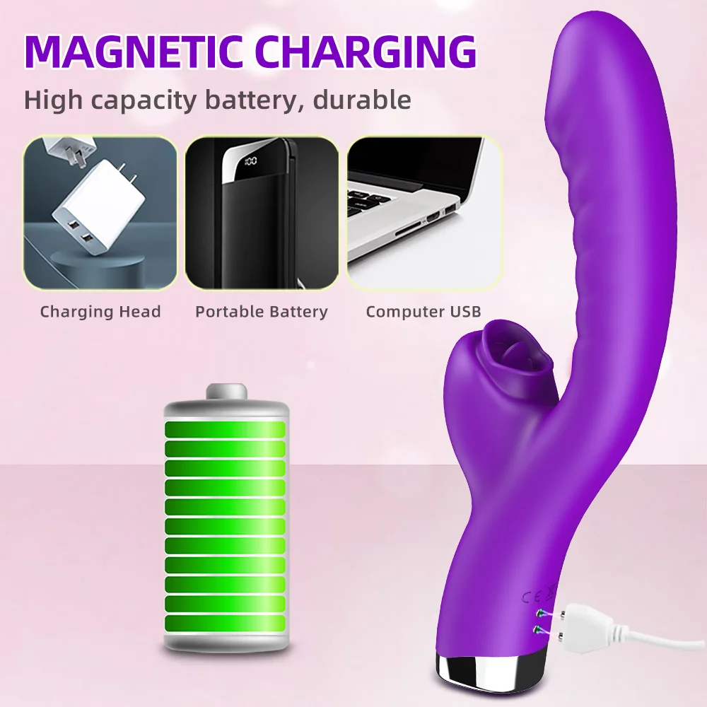 Vibrator For Women 2 In 1 Licking Machine Clitoris Stimulator G-Spot Powerful Vibro Dildo Wand Female Clit Sucker Adult Sex Toys