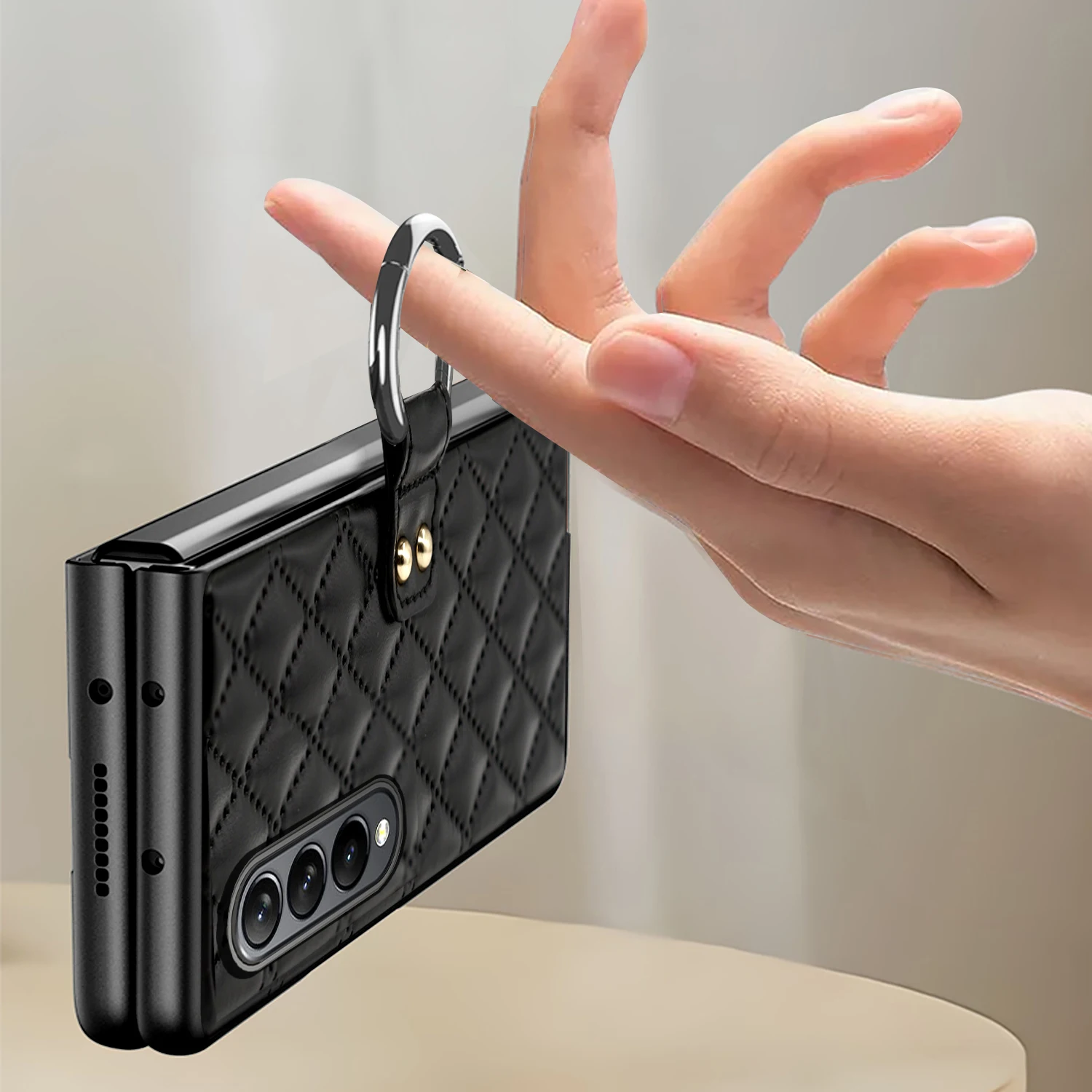 Ebesfous Phone Case For Samsung Galaxy Z Fold 5 4 3 With Ring Screen Protector Shell For Galaxy Z Fold 4 Fold 3 Fold5 Back Cover