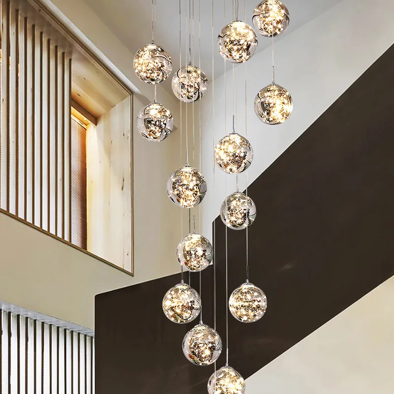 

Modern Led Chandelier Glass Ball Dimmable for Staircase Living Room Pendant Lamps Home Decor Lighting Suspension Design Lusters