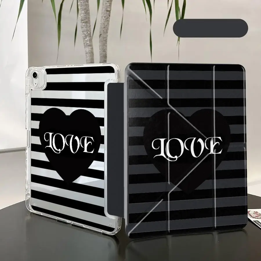 Elegant Black Stripes Tablet Case with Y-Fold Design