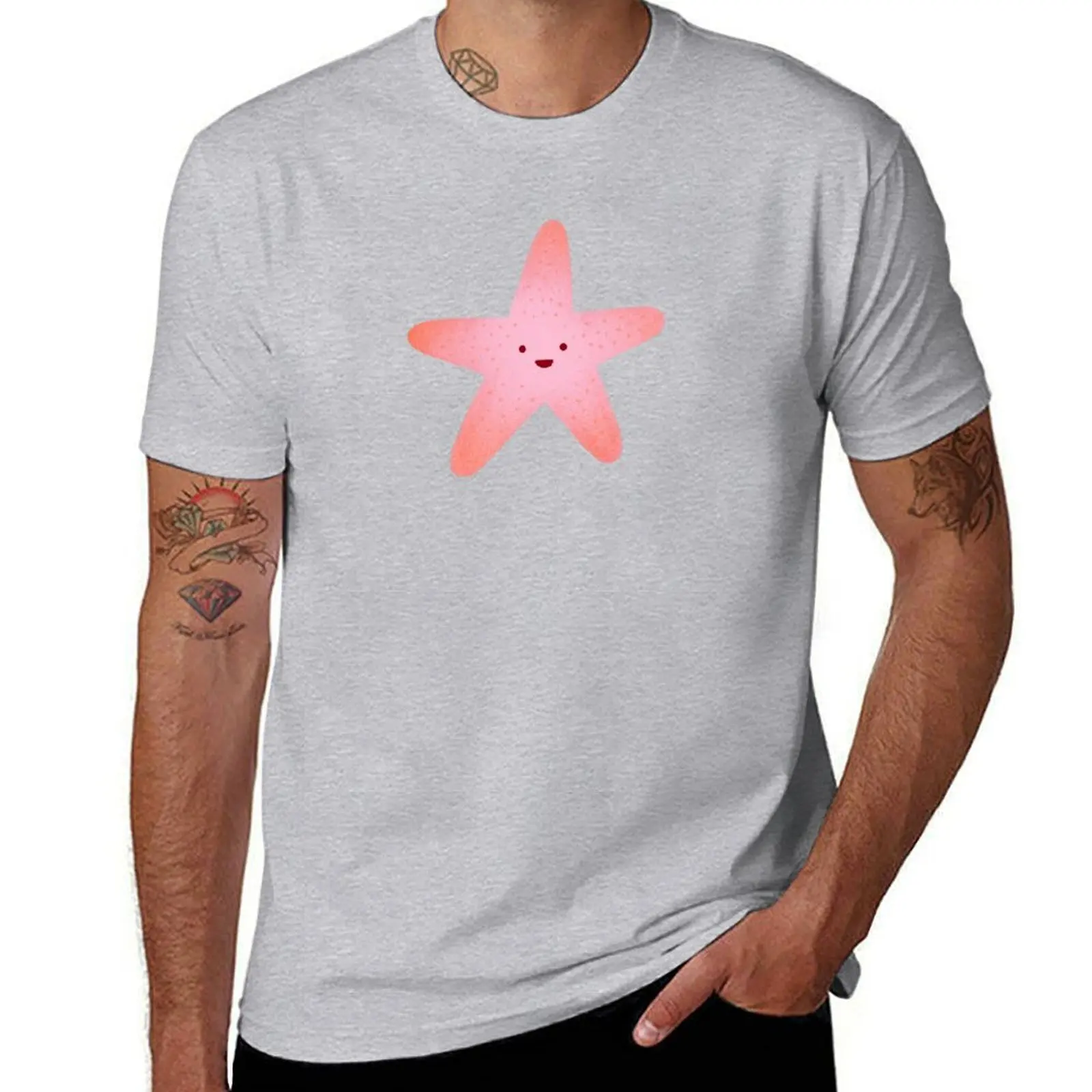 

Счастливая маленькая розовая футболка с морской звездой, милая одежда, мужские футболки с рисунком на заказ в стиле хип-хоп