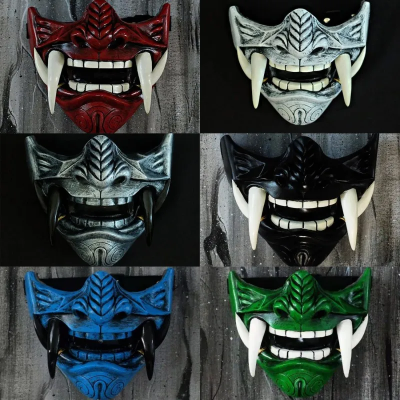 

Japan Legend Hannya Half Face Latex Mask Cosplay Horror Prajna Oni Samurai Demon Evil Killer Halloween Masquerade Party Costume