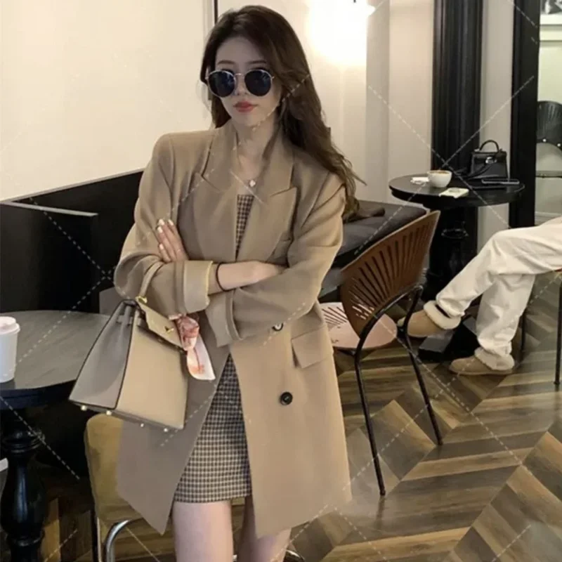 

Khaki Mini Summer Suit with Skirt and Blazer Two Piece Set for Women Long Sleeve 2024 Womens Short 2 Sets Outfit Korea Stylish