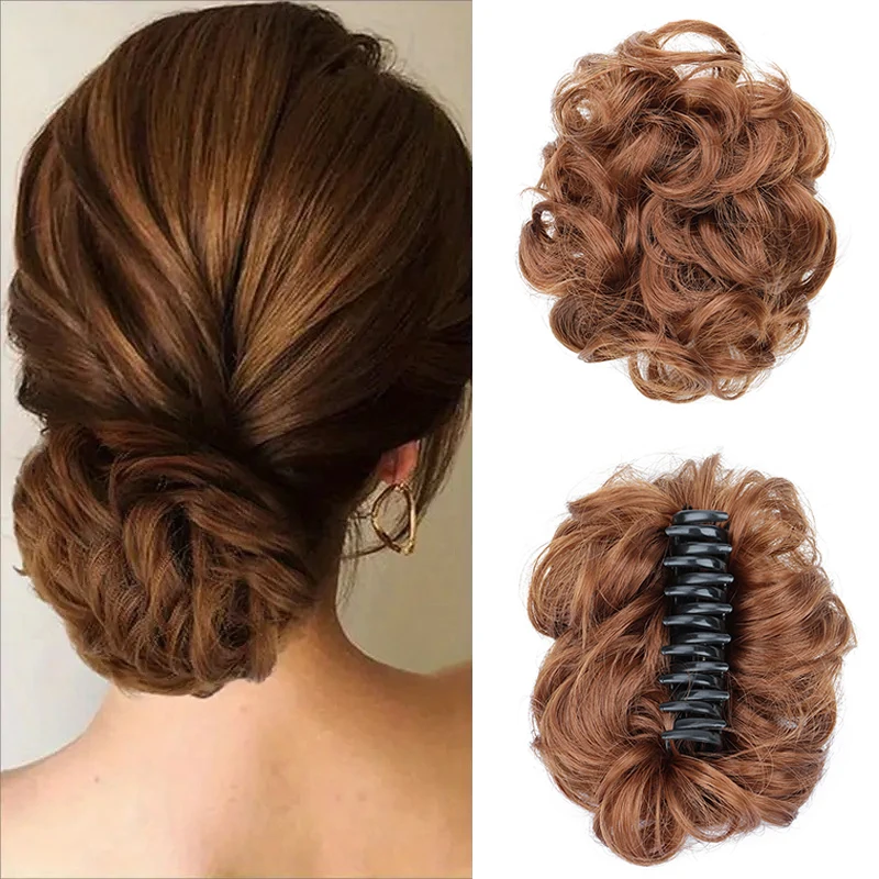 WIGSIN Synthetic Messy Bun Hairpieces Short Curly Claw Clip in Hair Fake Hair Extensions for Women