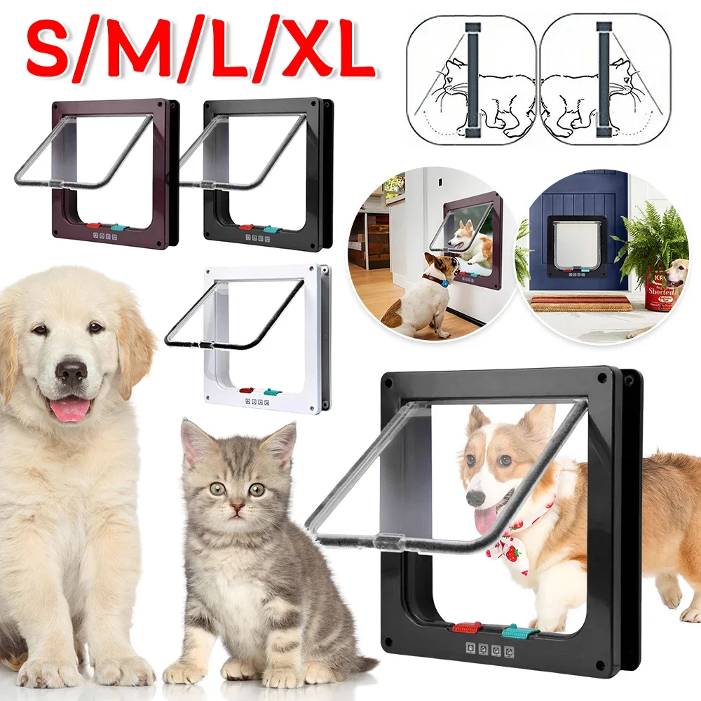Cat Flap Door Magnetic Pet Door with 4 Way Security Lock For Cats Controllable ABS Plastic Small Puppy Gate Kitten Safety in&out