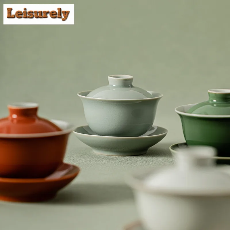 110ml Beixitang Vintage Alum Red Galze Ceramic Gaiwan Handamde Sancai Hand Held Tea Tureen Tea Maker Cover Bowl Service Gift