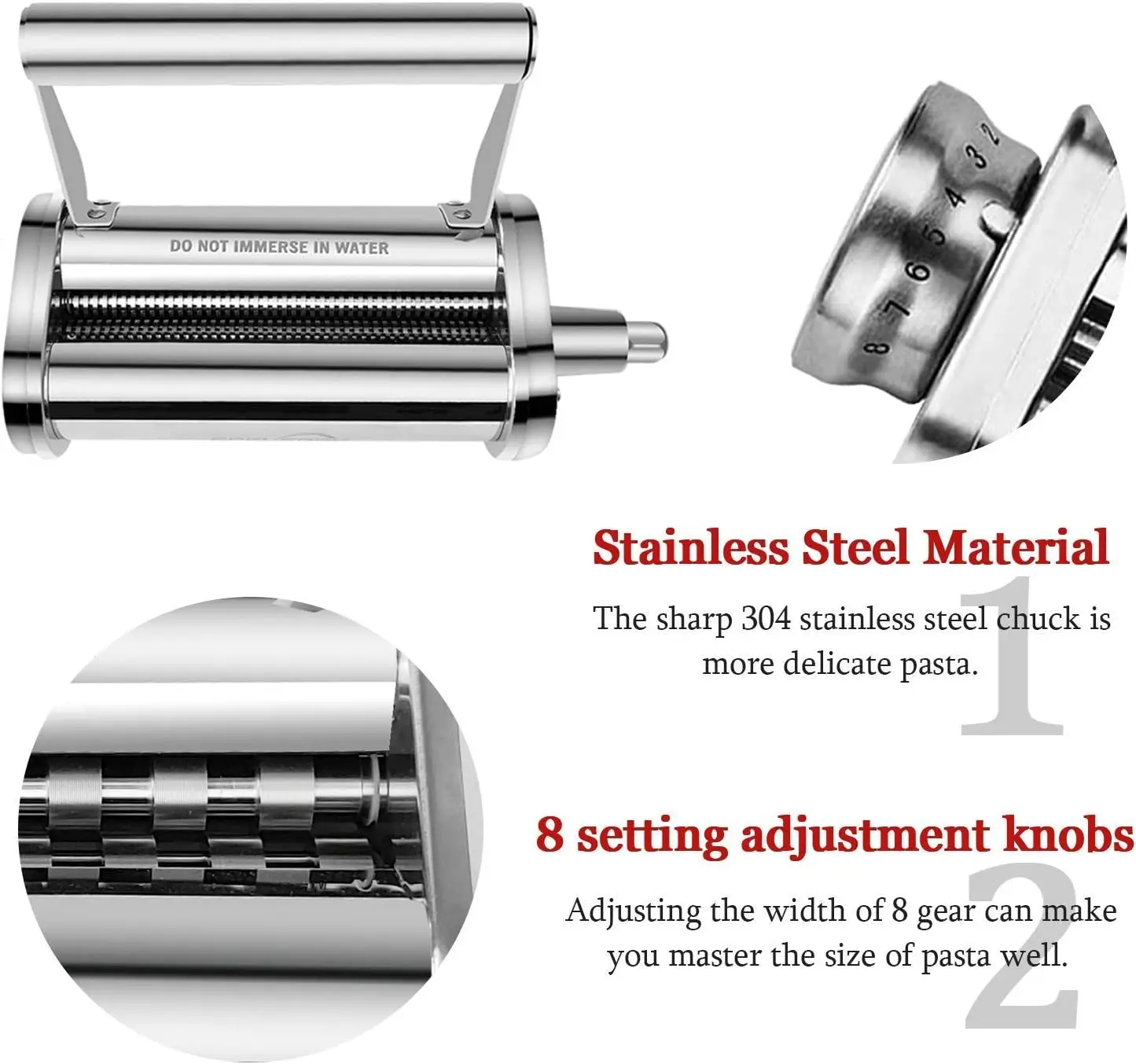 Pasta Maker Attachment Stainless Steel Pasta Roller for Kitchenaid Stand  Mixer, 8 Adjustment Knob for Kitchenaid Pasta Maker