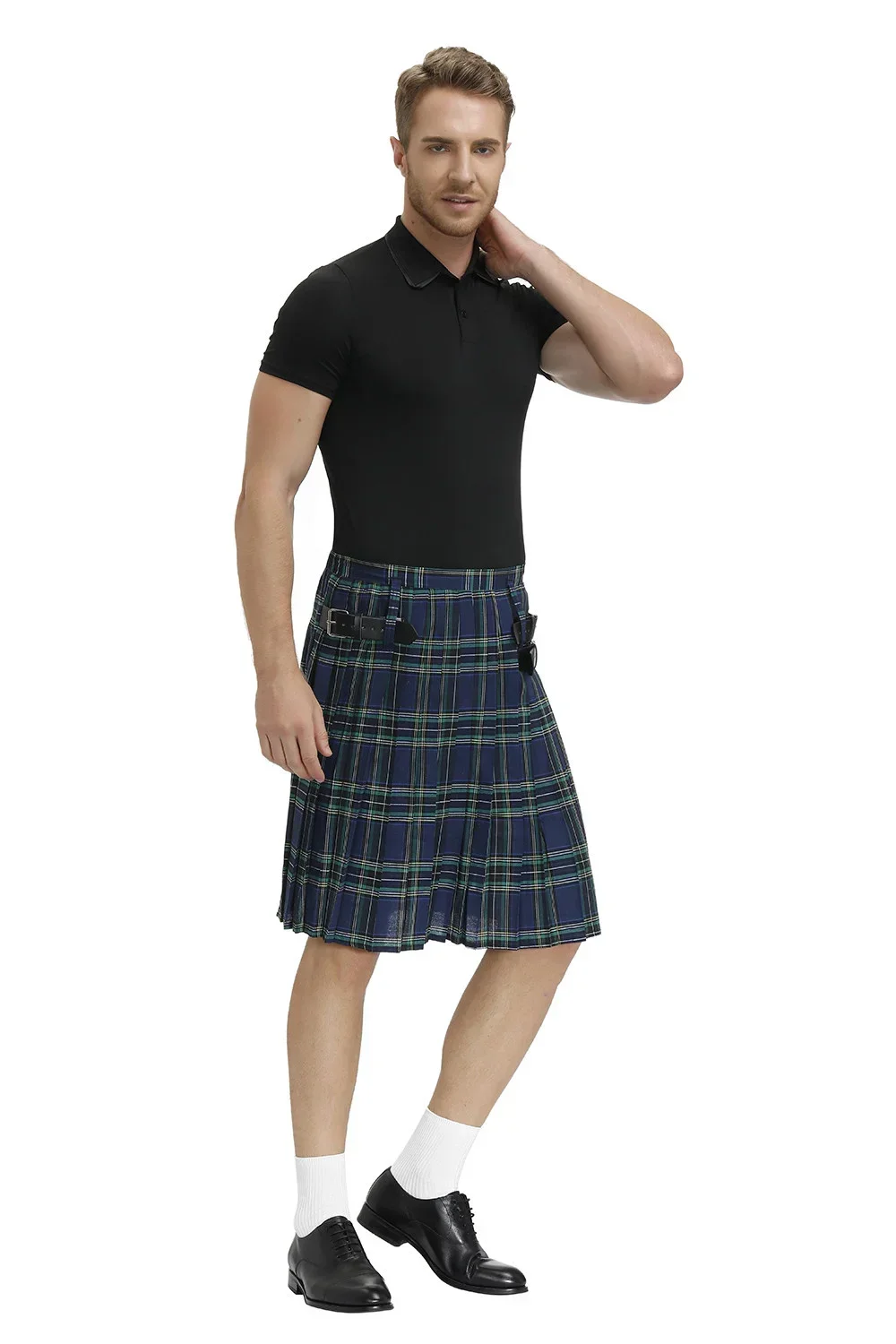 Falda plisada a cuadros para hombre, traje tradicional de Kilt de vacaciones escocesas, falda de actuación en escenario, rojo, azul, verde y marrón