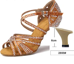 Women's Satin Rhinestone Party Dance Shoes with Soft Soles and Heels - 8 (Bronze heel 6CM)
