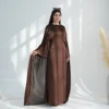 Eid Satin Muslim Set for Women Cape Cloak Maxi Dress 2 Piece Abaya Dubai Kaftan Turkey Robe Kebaya Caftan Marocain Femme Ramadan