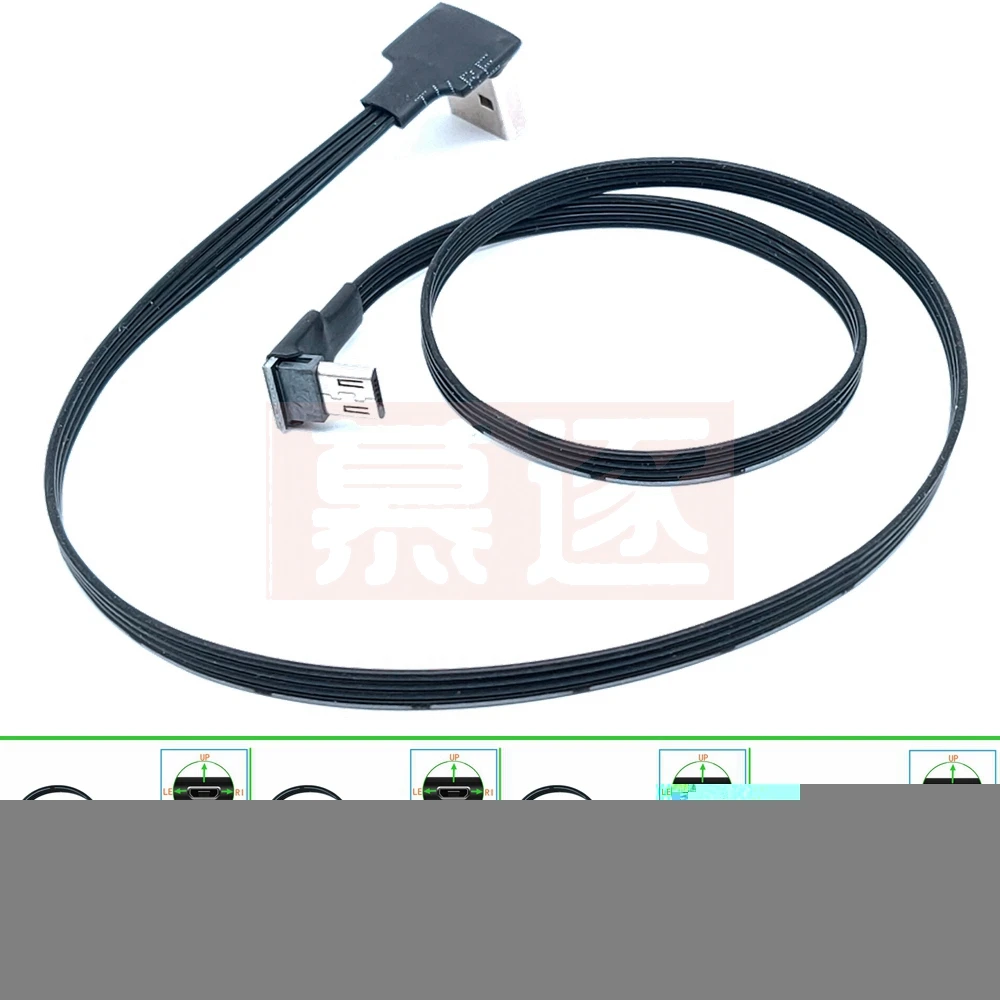 Micro Usb Macho para Cabo de Dados Macho Usb Super Plana Flexível Cima Baixo Esquerda e Direita Angular 90 Graus - Imagem 2