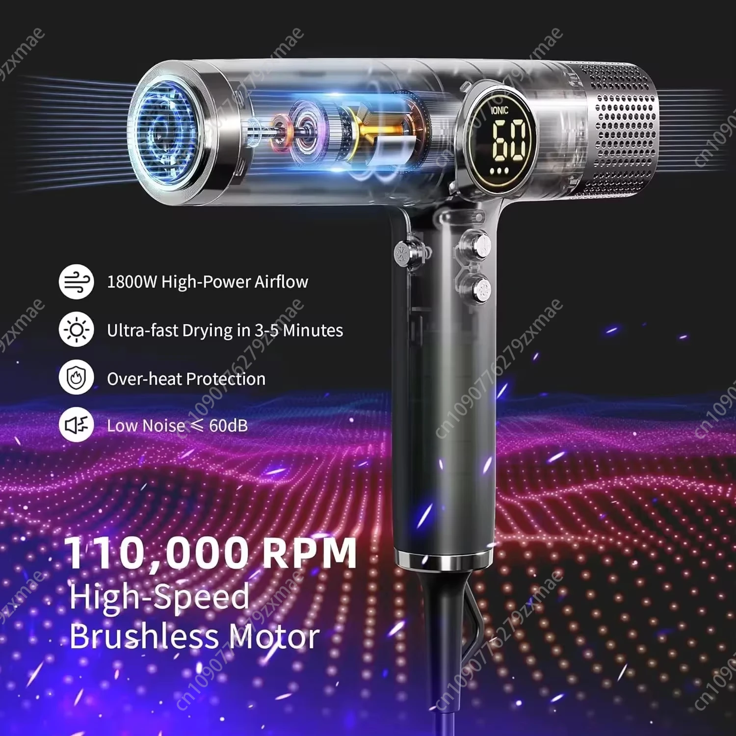 1800W High Power Brushless Salon/Barber Hair Blower Dryer Motor High Speed Negative Ion Hair Dryer Styling Tools