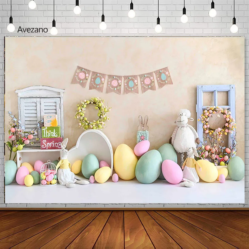 Avezano Pasqua Sfondi Fotografia Primavera Baby Show Uovo Di Pasqua Nastro Colorato Muppet Neonato Ritratto Decor Sfondo