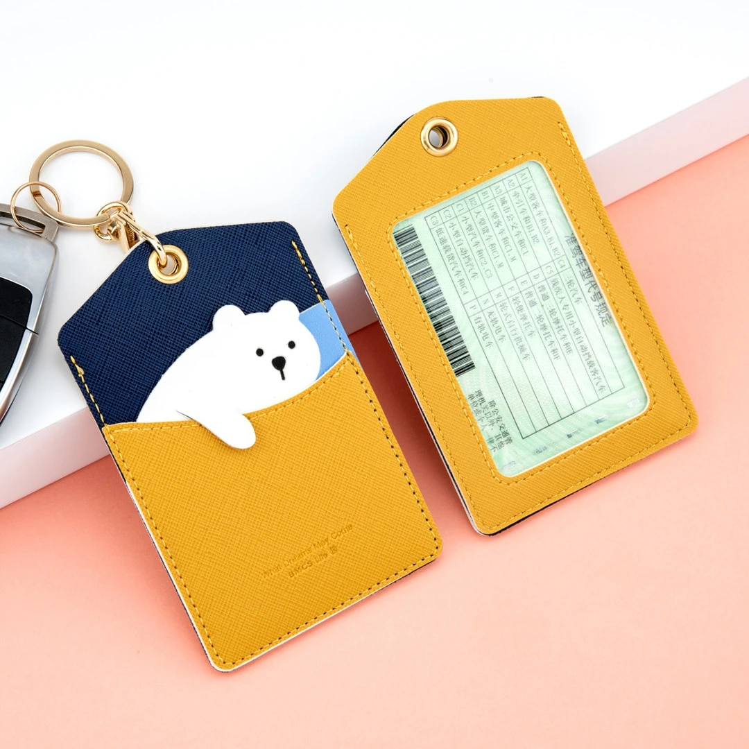 New Cute Animal Card Holder Pu Keyring Work Card Package Key Holders Poodle Keychain ID Protection Cover Elevator Card Pendant