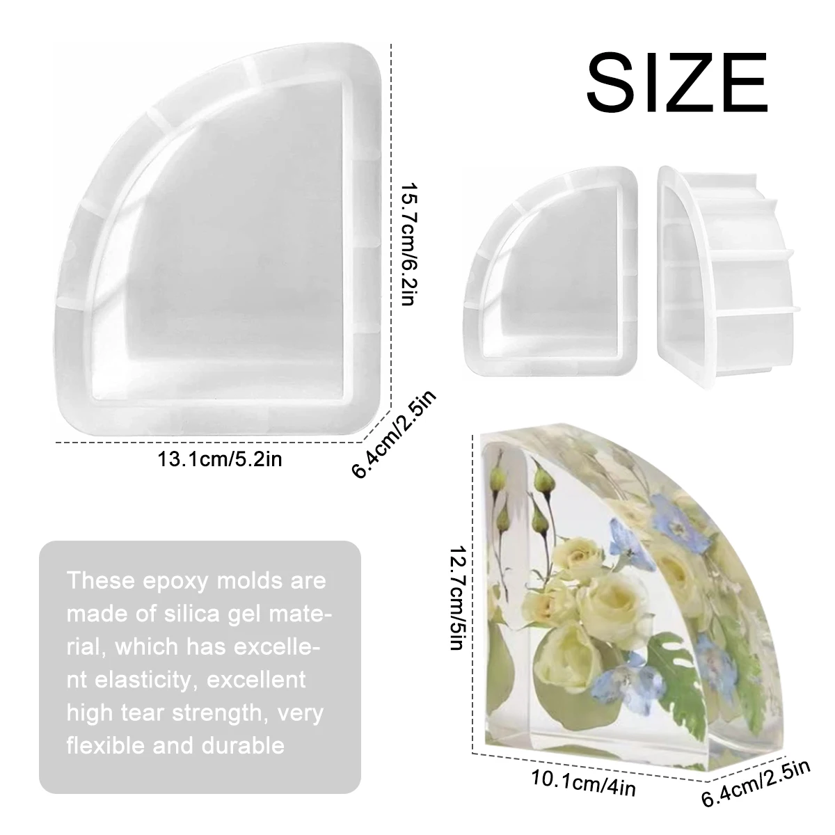 2/4Pcs Silicone Bookend Molds DIY Crystal Fan-Shaped Bookend Molds Geometric Large Cube Book Organizer for Books