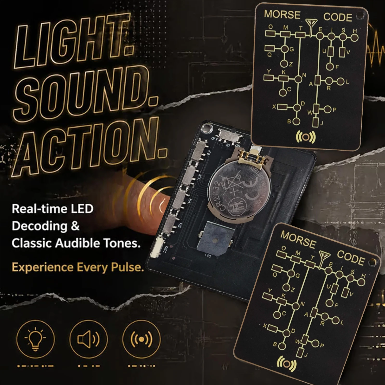 1-3PCS 모스 코드 트레이너 카드 프로 CW 연습 도구(인터랙티브 LED 포함) 경량 휴대용 PCB 전자 학습 도구