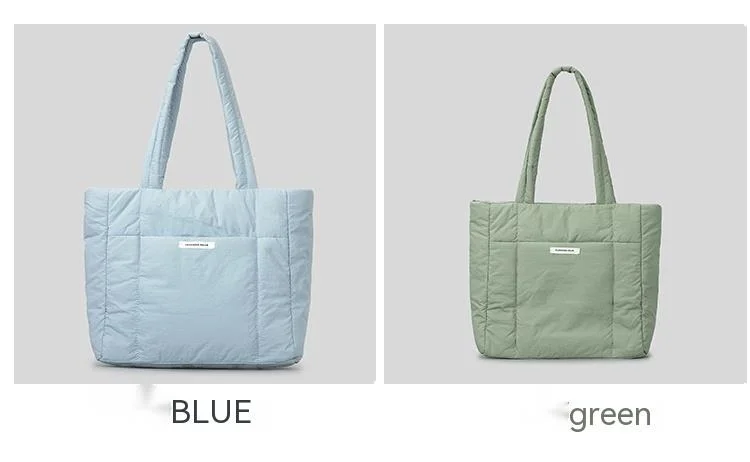 Shoulder Bag for Women Niche Simple Lightweight and Large-capacity Nylon Cloth Armpit Bag Solid Color Soft Down Cotton Handbag_voghion.com