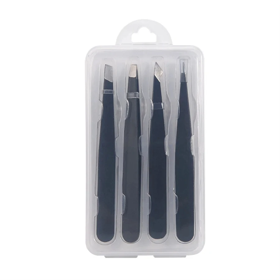 4pcs set Stainless Steel Tweezer Set Eye Brow Clips multifunctional Fine Hairs Puller for Facial Hair Removal and Splinter Remov 6
