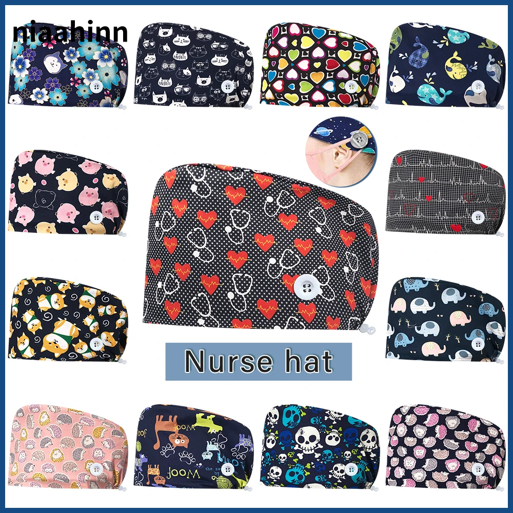 Шапка унисекс с мультяшным принтом, регулируемые шапки фармацевтики, санитарные шапки, женские шапки, оптовая цена