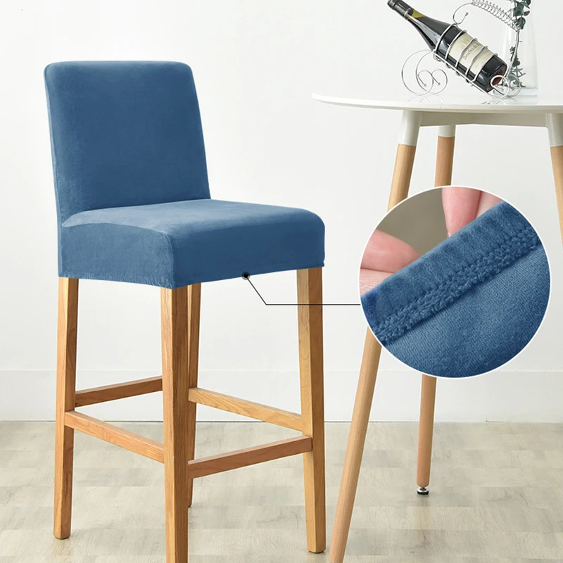 Velvet Fabric Bar Stool Chair Cover Spandex Stretch Short Back Chair Covers for Dining Room Cafe Home Small Size Seat Slipcover 3