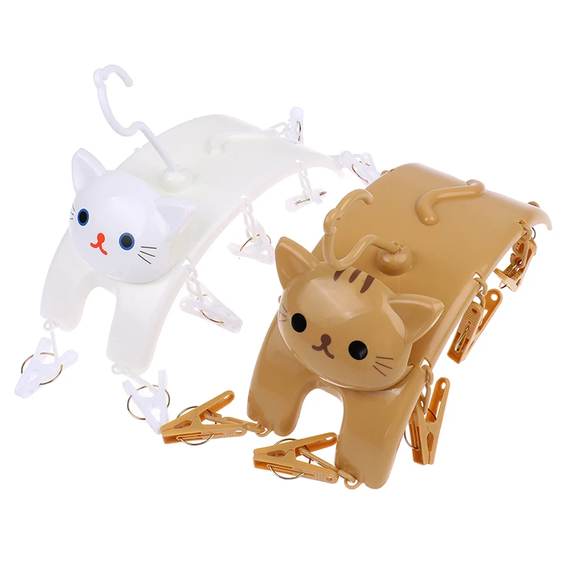 Cat Hangers With 10pcs Clothes Pegs Indoor Outdoor Laundry Clips Underwear Socks Multifunctional Storage Drying Rack 6