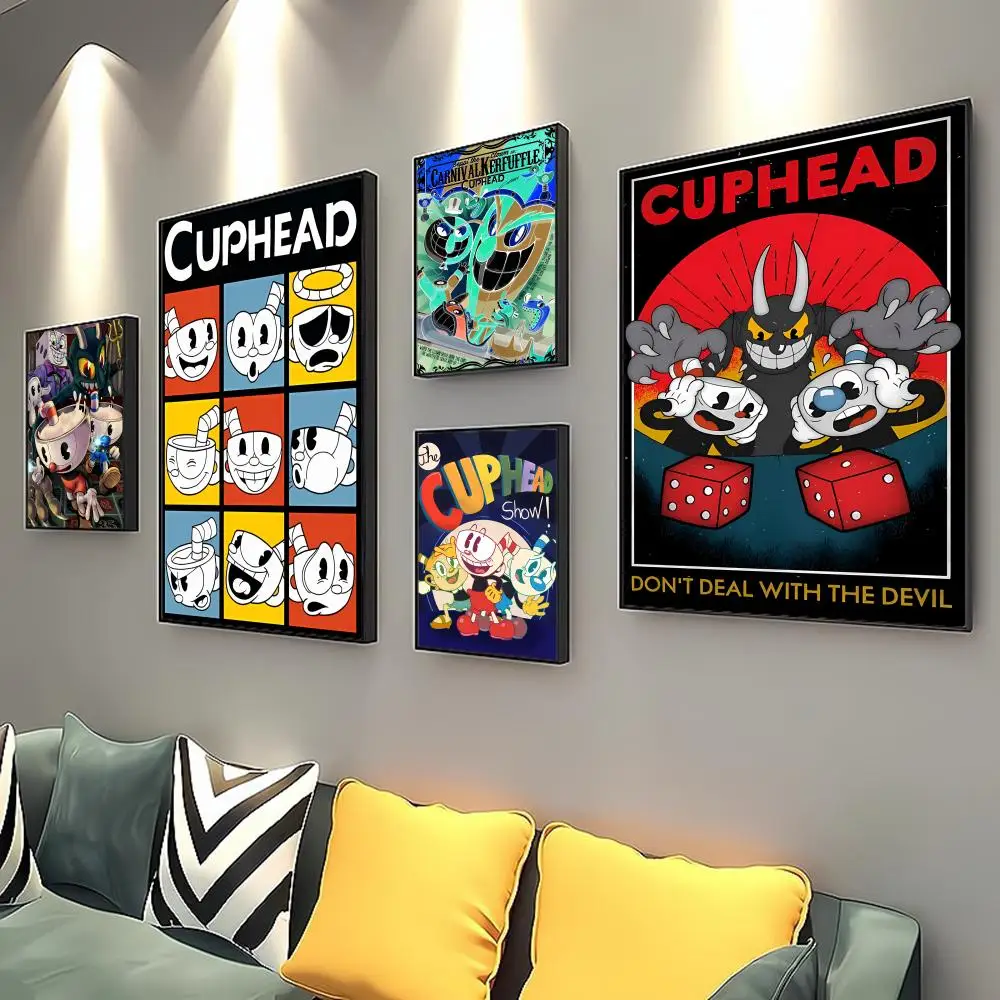 

Cartoon Game C-Cuphead Poster Self-adhesive Art Poster Retro Kraft Paper Sticker DIY Room Bar Cafe Vintage Decorative Painting