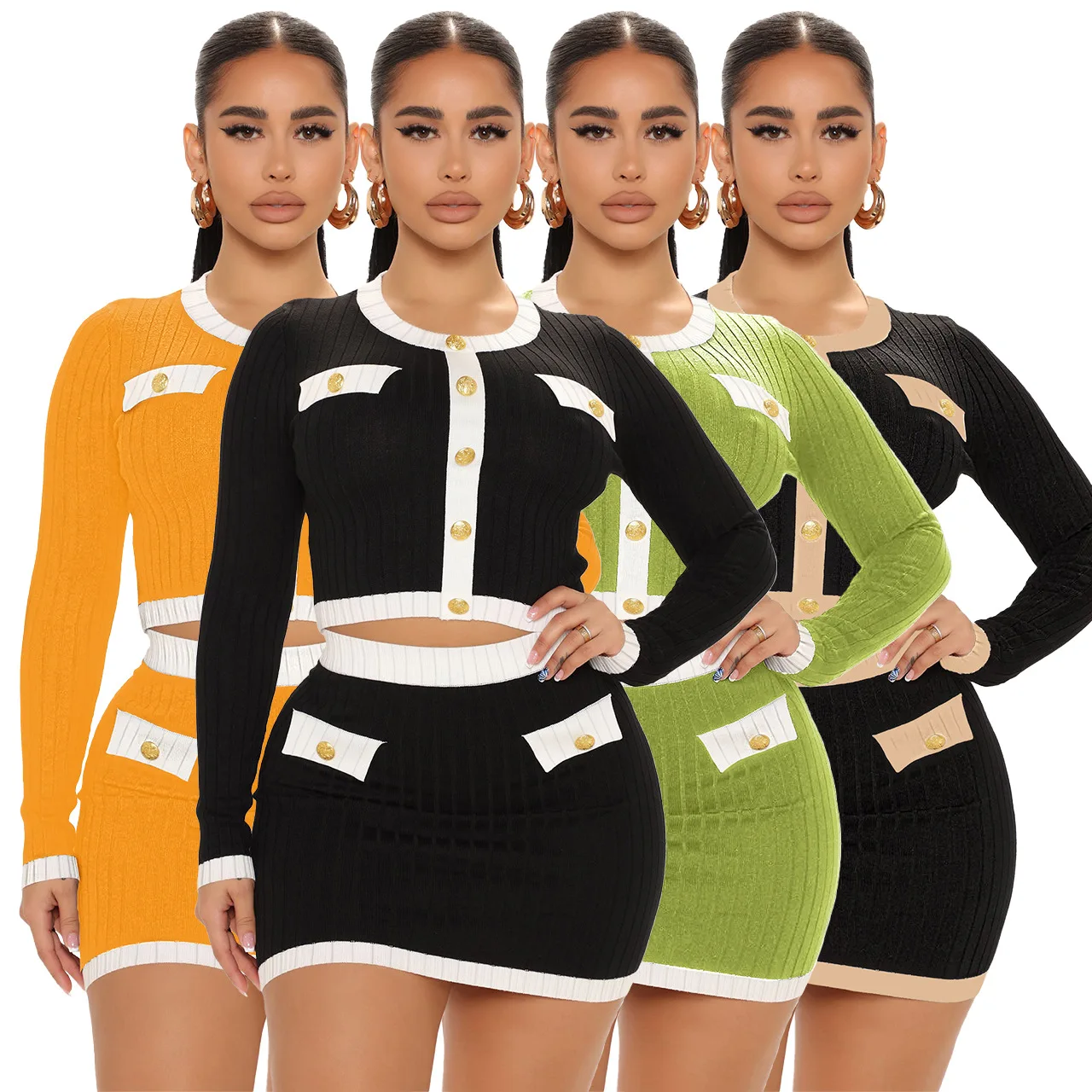 

4 Colors Ladies HL Bandage Sexy 2 Pieces Bodycon Mini Dress Button Fashion Celebrity Club Party Dress High Quality